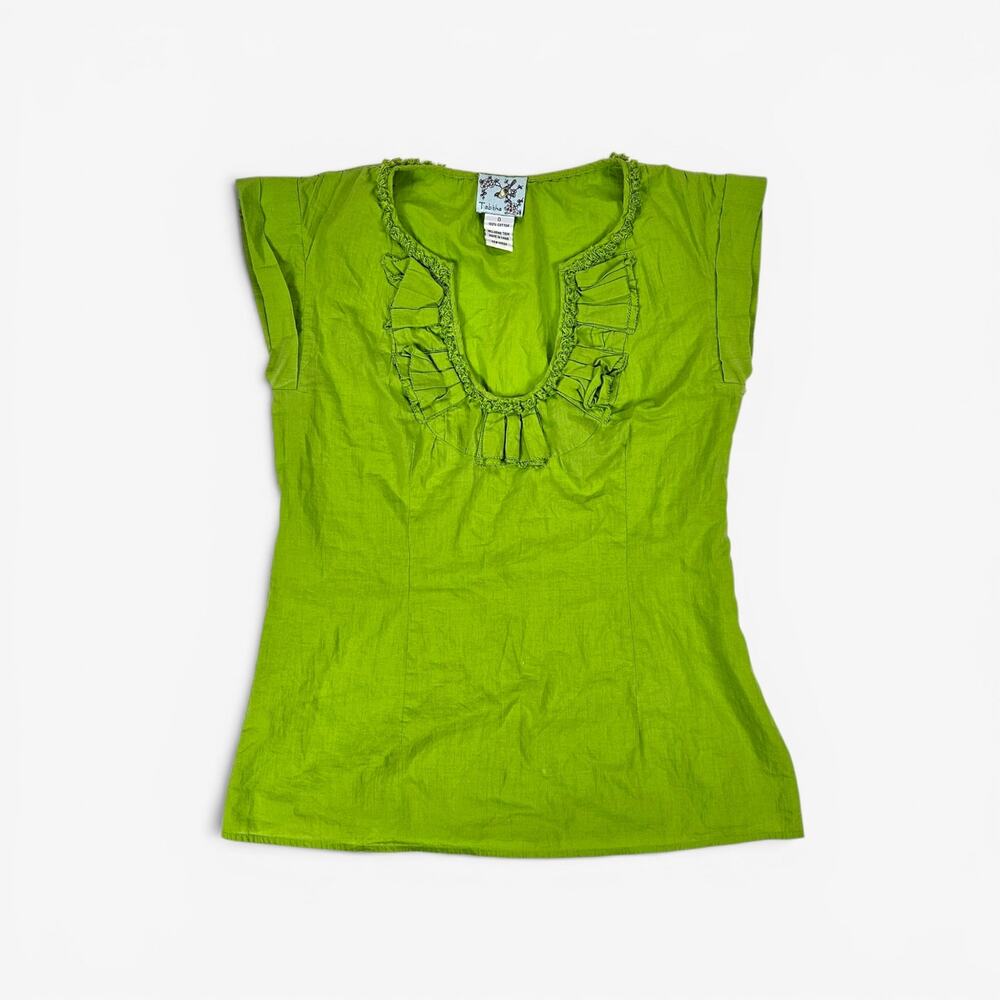 Y2k Cotton Top Green Ruffle Cottagecore - Size 0